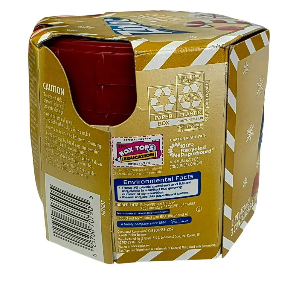 New Ziploc Twist N Loc 3-Pack Holiday Red 16 oz Pint Containers Lids Limited Ed